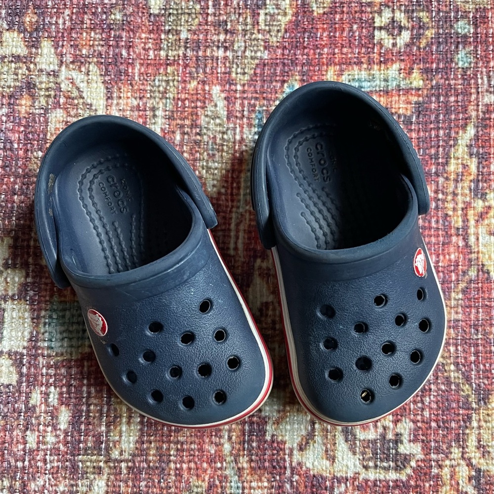 CROCS Kids Dark Blue Sandals with Red Accents